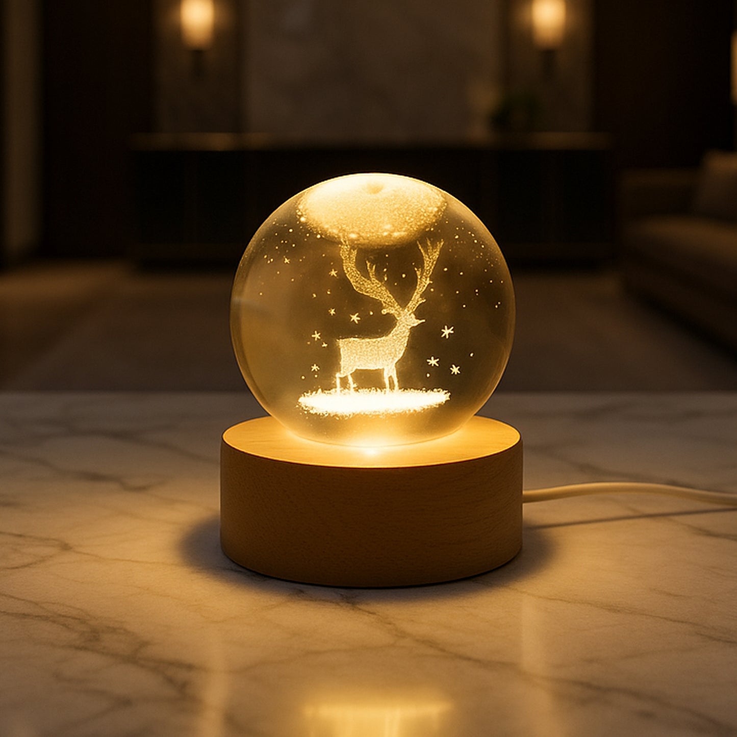 Mela Crystal Ball Night Light Glass Ball Night Lamp With Wood Base