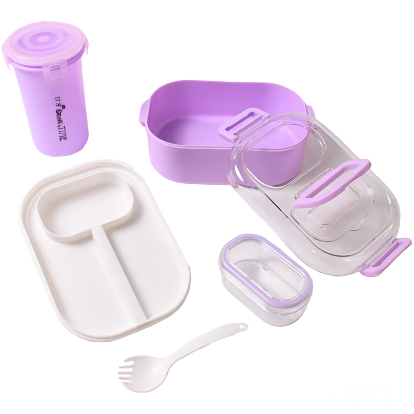 Plastic Lunch Box With Small Box Bottle  Sponn For Kids Lunch Box (4 Pc Set)